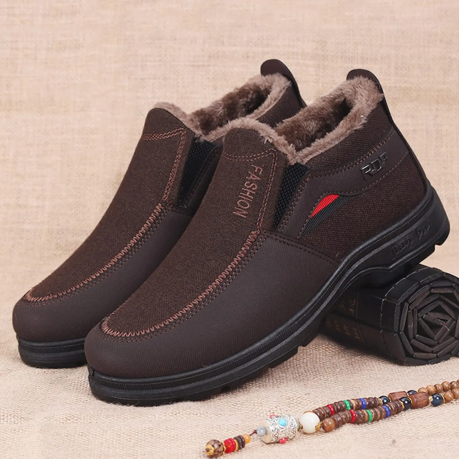 Men's Classic Plush Warm Boots Slip On Ankle Boots Fleece Lined Insulated Winter Flat