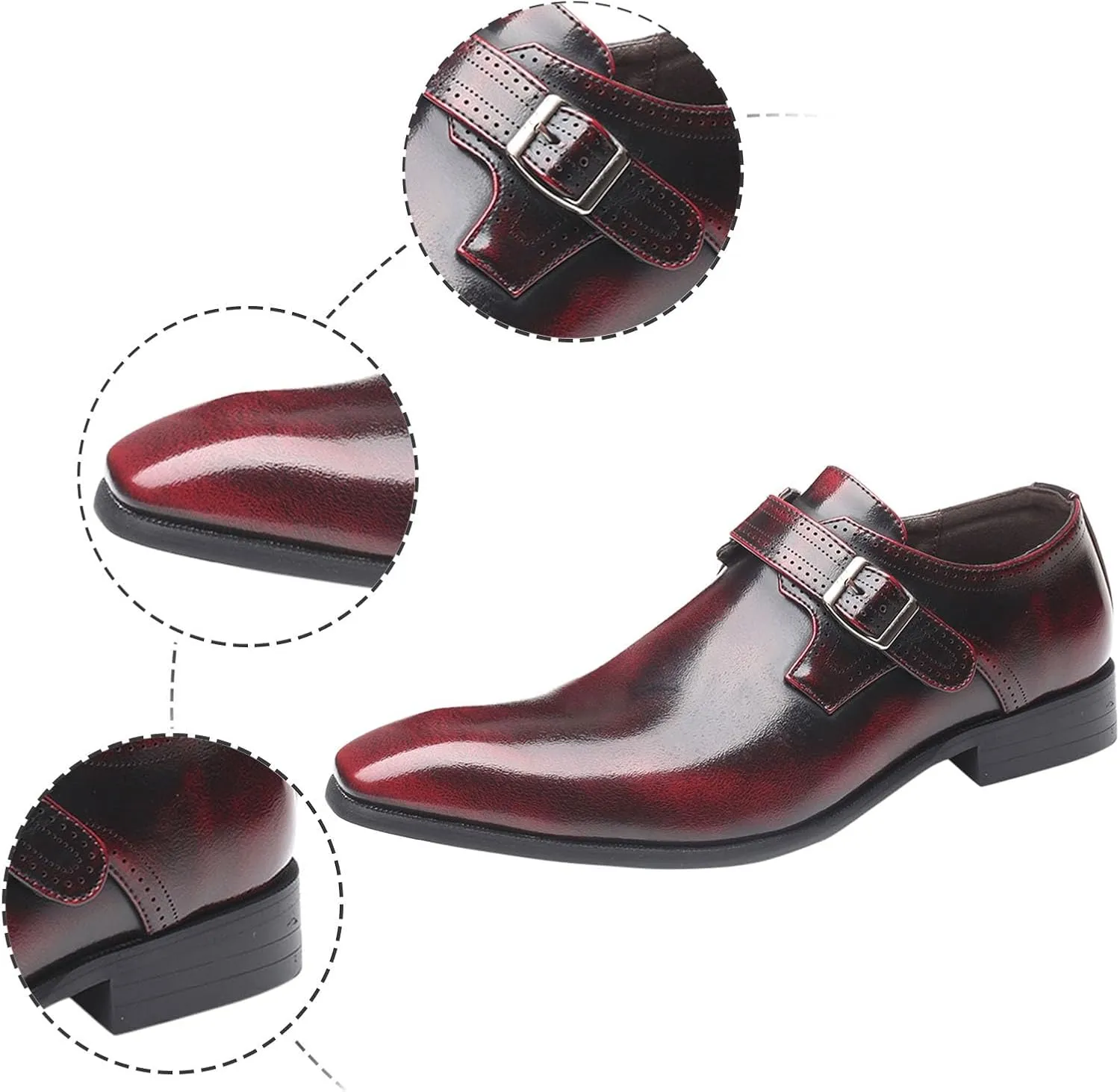Men's Fashion Pointed Toe British Buckle Low Heeled Leather Shoes Large Size Slippers Business Leather Mens Prom Shoes Men's