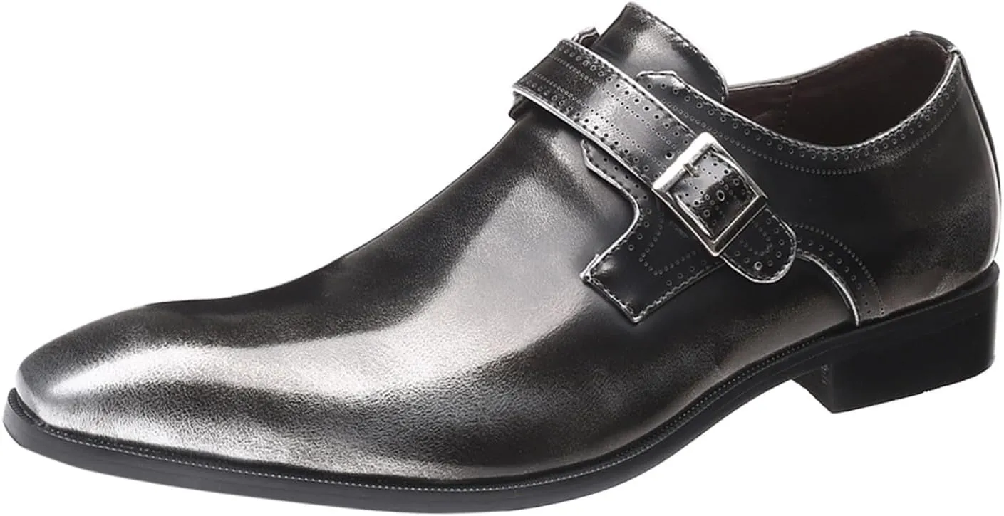 Men's Fashion Pointed Toe British Buckle Low Heeled Leather Shoes Large Size Slippers Business Leather Mens Prom Shoes Men's