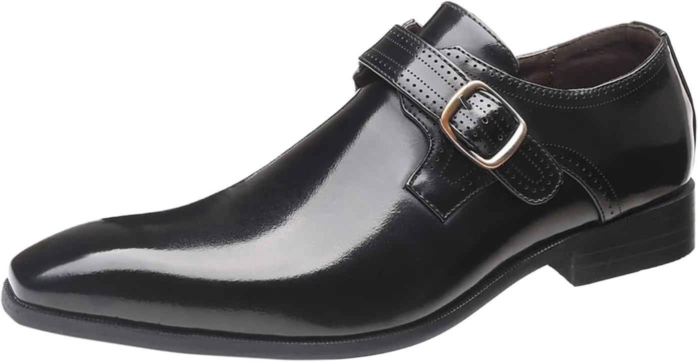 Men's Fashion Pointed Toe British Buckle Low Heeled Leather Shoes Large Size Slippers Business Leather Mens Prom Shoes Men's