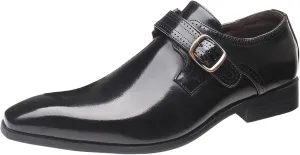 Men's Fashion Pointed Toe British Buckle Low Heeled Leather Shoes Large Size Slippers Business Leather Mens Prom Shoes Men's