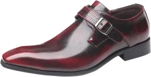 Men's Fashion Pointed Toe British Buckle Low Heeled Leather Shoes Large Size Slippers Business Leather Mens Prom Shoes Men's