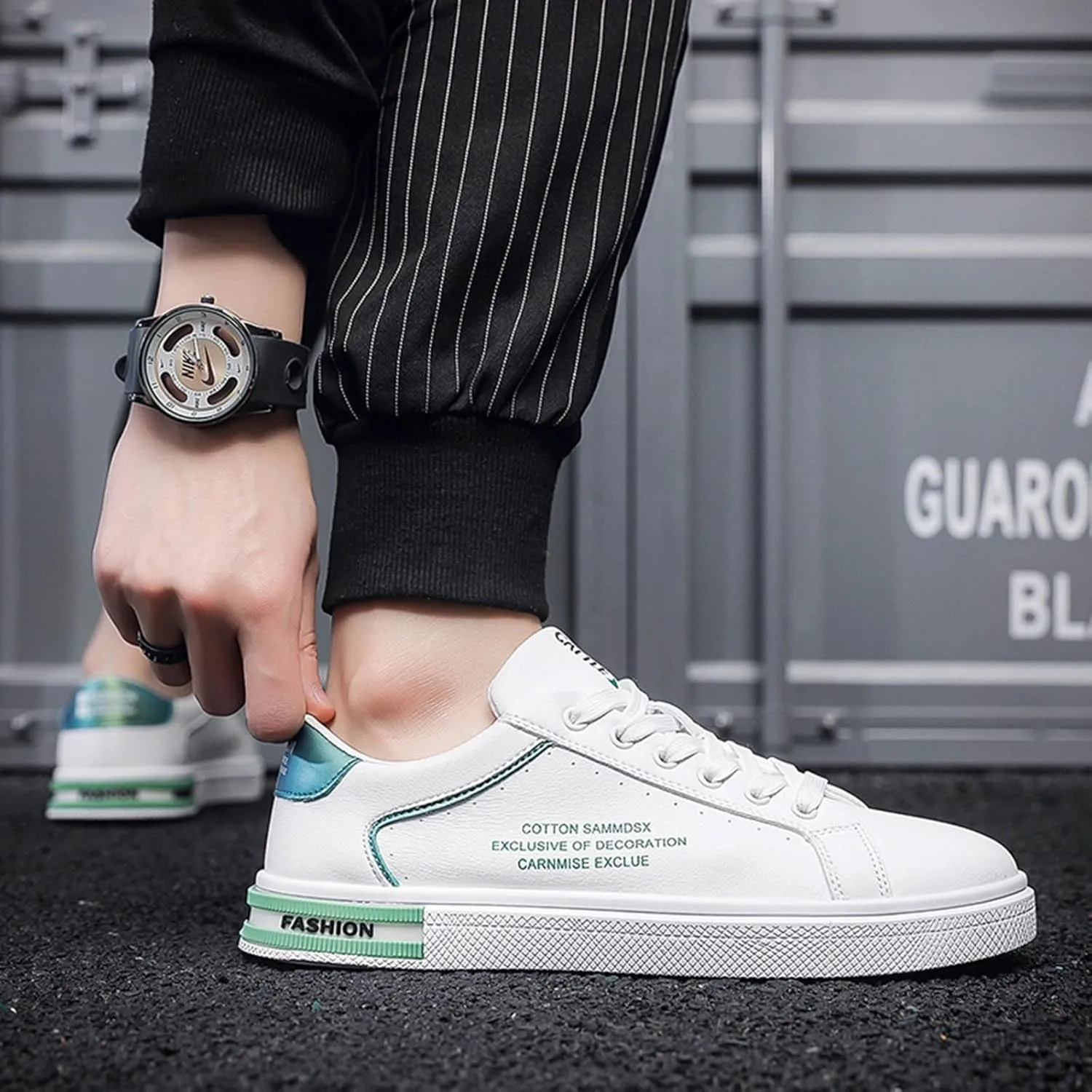 Men's Fashion Round Toe Lace Up Leather White Shoes Casual Comfortable Breathable Mens Leather Shoes Casual Hand Sewn Men Sho