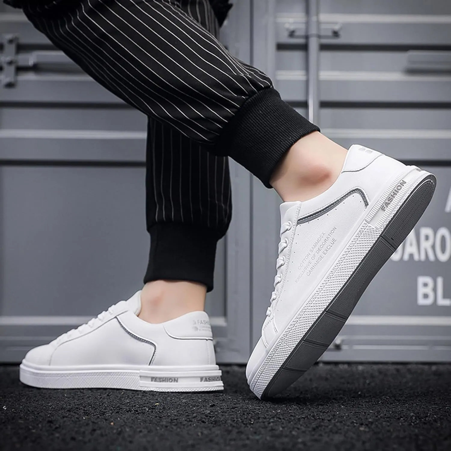 Men's Fashion Round Toe Lace Up Leather White Shoes Casual Comfortable Breathable Mens Leather Shoes Casual Hand Sewn Men Sho