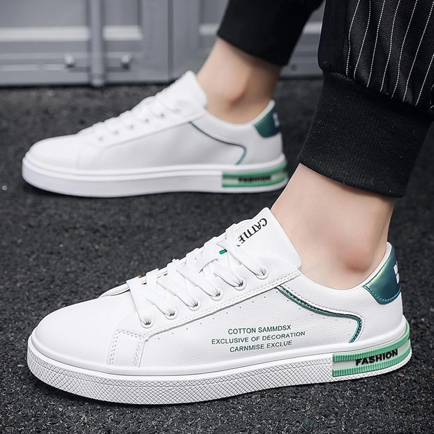 Men's Fashion Round Toe Lace Up Leather White Shoes Casual Comfortable Breathable Mens Leather Shoes Casual Hand Sewn Men Sho