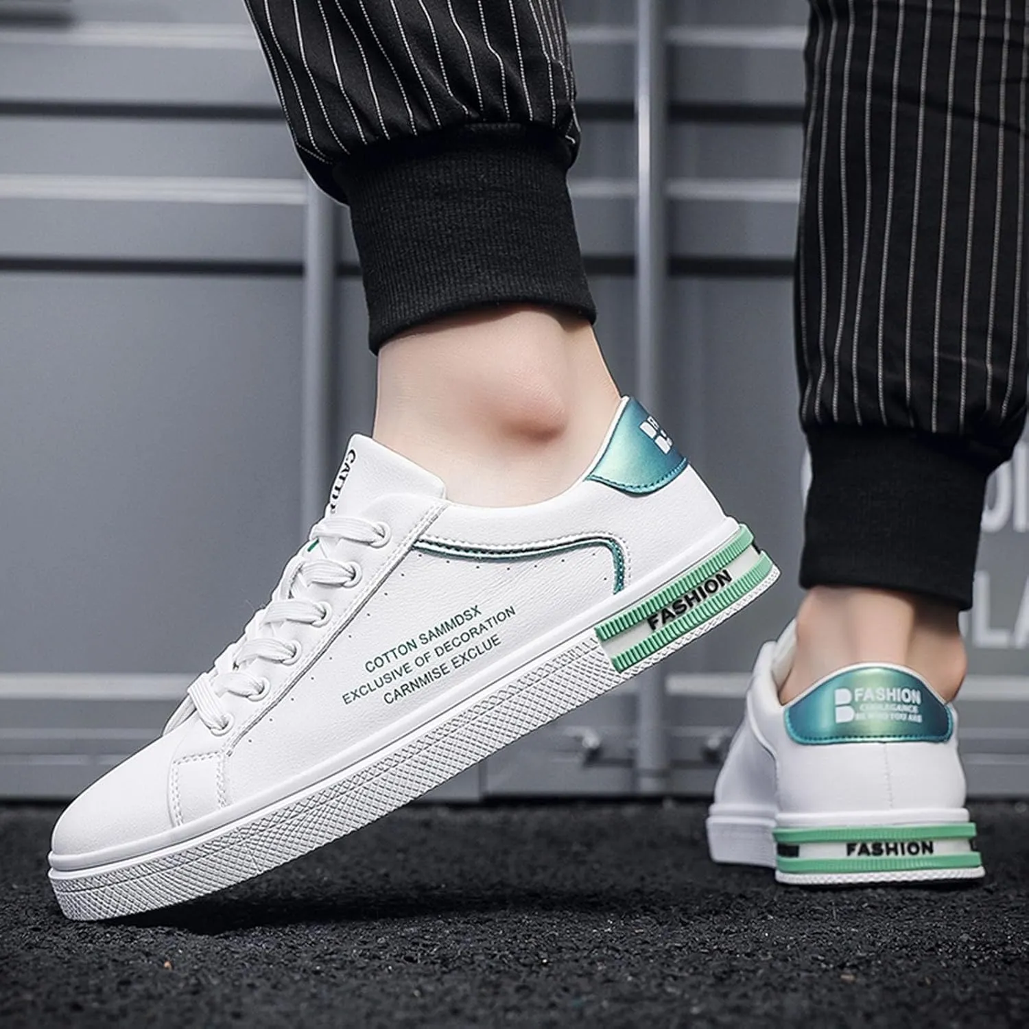 Men's Fashion Round Toe Lace Up Leather White Shoes Casual Comfortable Breathable Mens Leather Shoes Casual Hand Sewn Men Sho