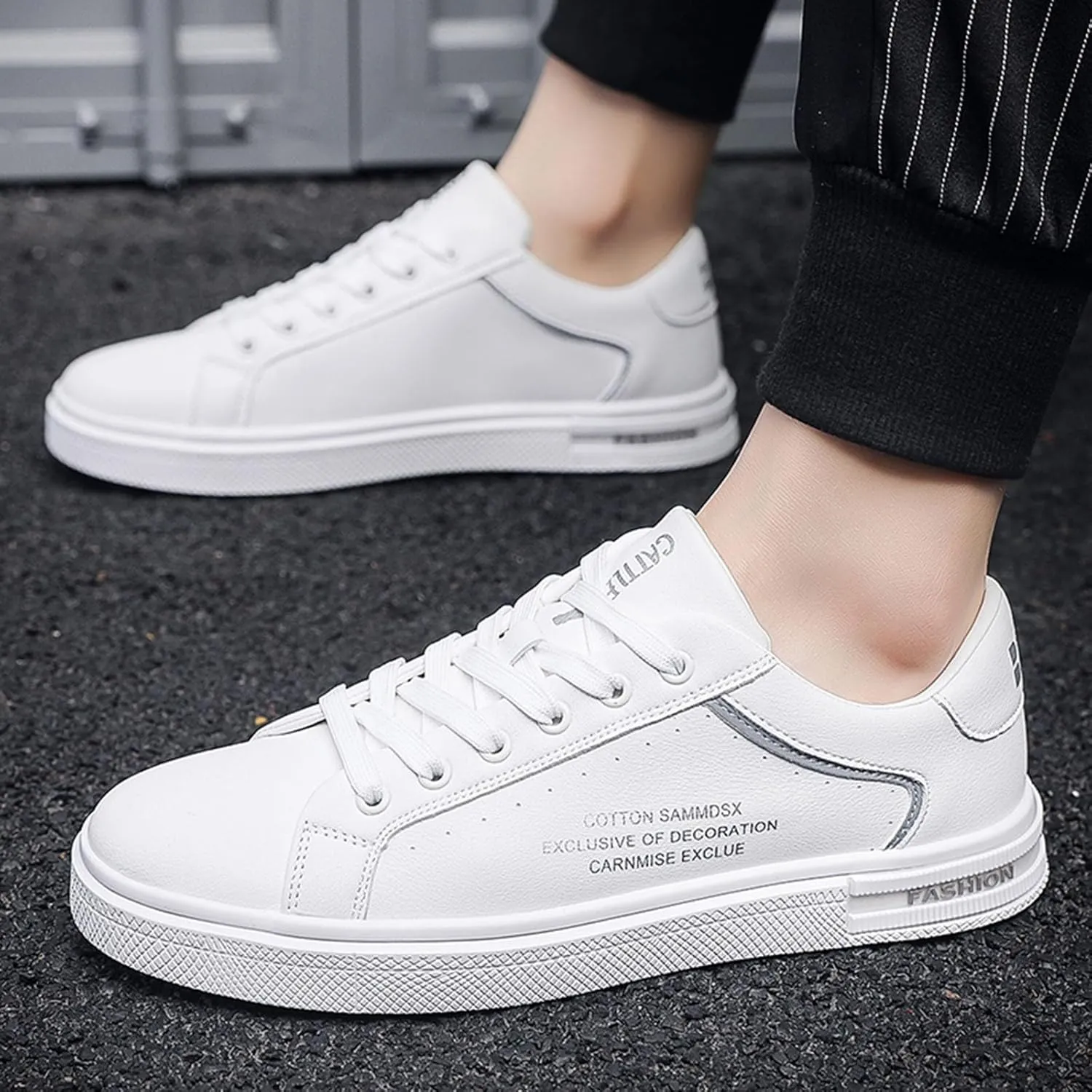 Men's Fashion Round Toe Lace Up Leather White Shoes Casual Comfortable Breathable Mens Leather Shoes Casual Hand Sewn Men Sho