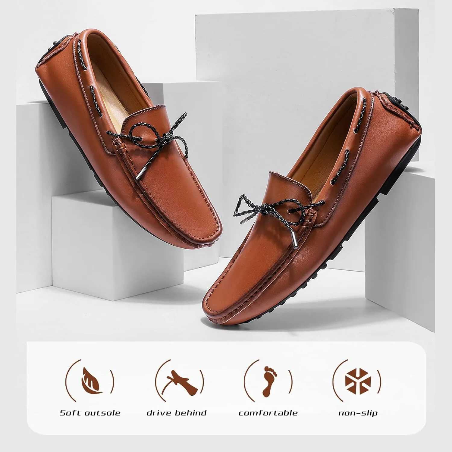 Men's Flat Penny Loafer Leather Slip on Dress Driving Moccasins Casual Shoes