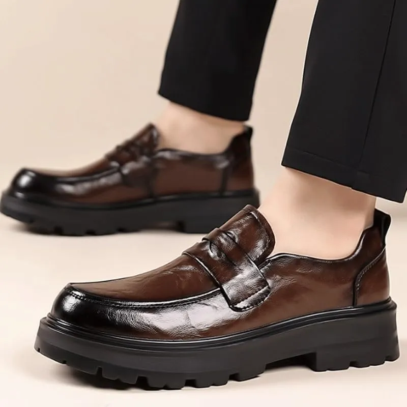 Mens Genuine Leather Casual Shoes Men's Trendy Solid Slip On Loafer Shoes