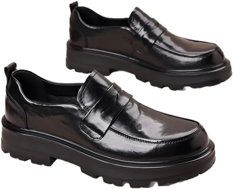 Mens Genuine Leather Casual Shoes Men's Trendy Solid Slip On Loafer Shoes