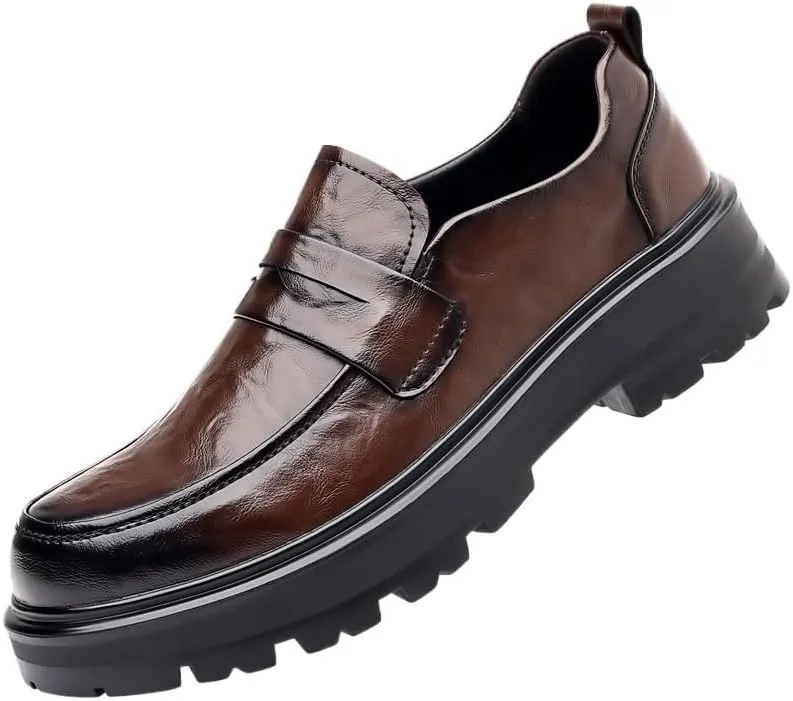 Mens Genuine Leather Casual Shoes Men's Trendy Solid Slip On Loafer Shoes