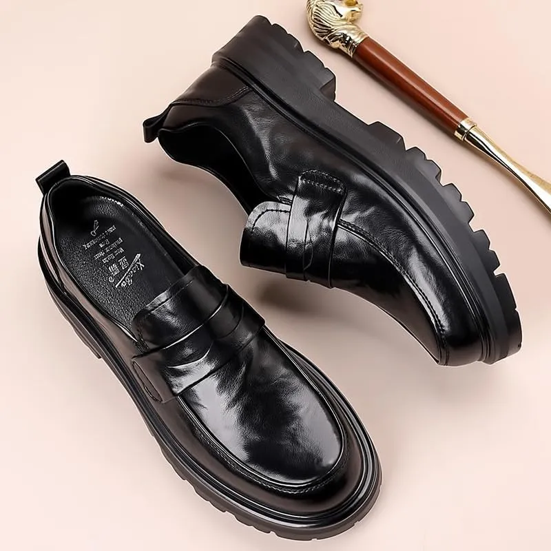 Mens Genuine Leather Casual Shoes Men's Trendy Solid Slip On Loafer Shoes
