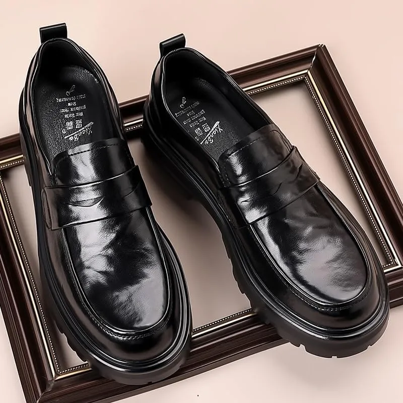Mens Genuine Leather Casual Shoes Men's Trendy Solid Slip On Loafer Shoes