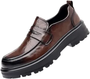 Mens Genuine Leather Casual Shoes Men's Trendy Solid Slip On Loafer Shoes