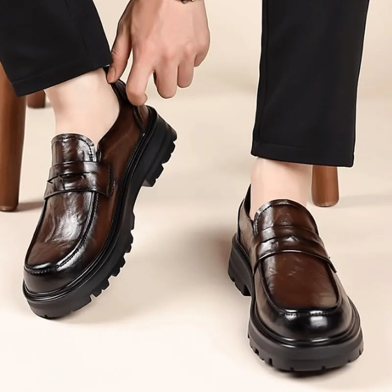 Mens Genuine Leather Casual Shoes Men's Trendy Solid Slip On Loafer Shoes