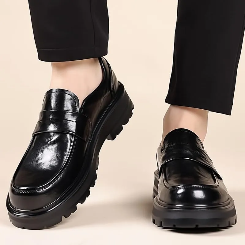 Mens Genuine Leather Casual Shoes Men's Trendy Solid Slip On Loafer Shoes