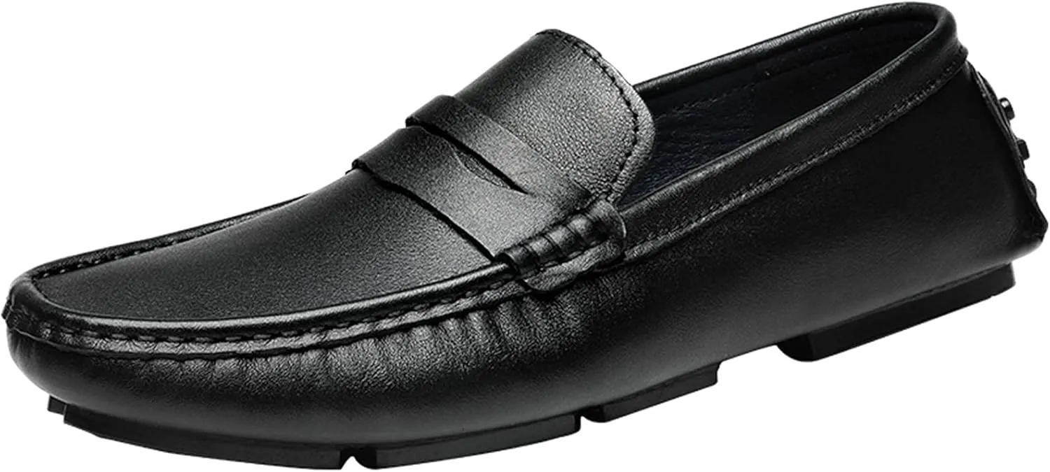 Men's Genuine Leather Penny Loafers Slip-on Moccasin Driving Dress Casual Shoes