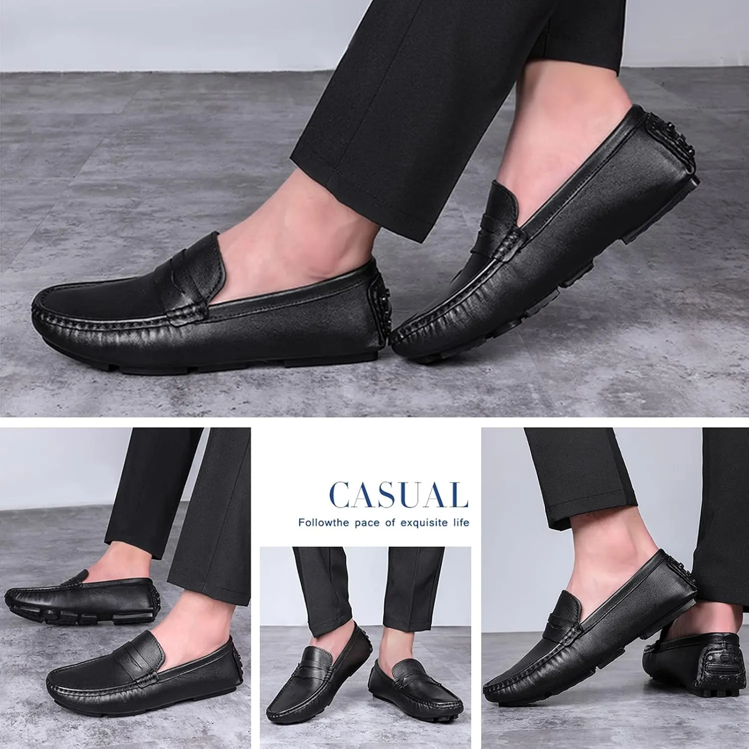Men's Genuine Leather Penny Loafers Slip-on Moccasin Driving Dress Casual Shoes