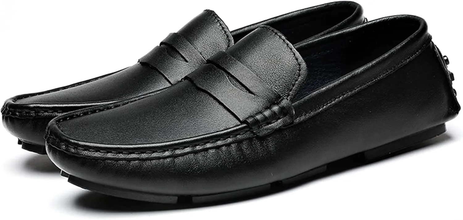 Men's Genuine Leather Penny Loafers Slip-on Moccasin Driving Dress Casual Shoes