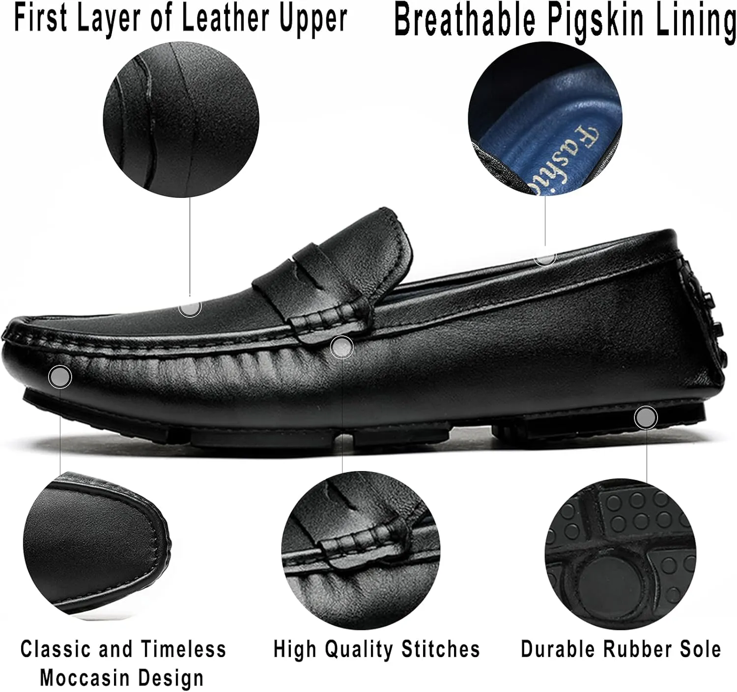 Men's Genuine Leather Penny Loafers Slip-on Moccasin Driving Dress Casual Shoes