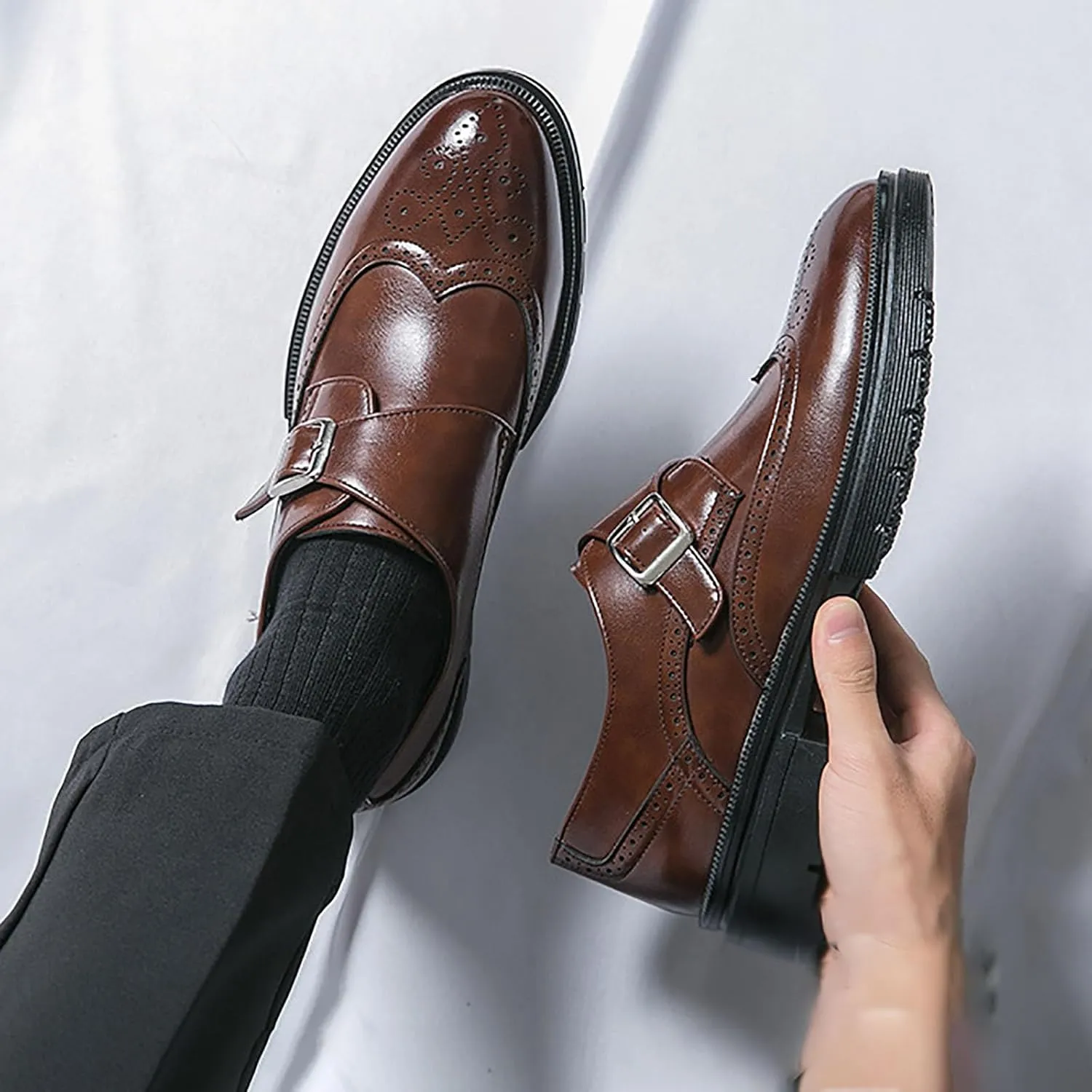 Men's Leather Business Thick Soled Casual Shoes, Height Increasing Wear-Resistant Fashionable Casual Leather Business Fashion DressWalking Shoes