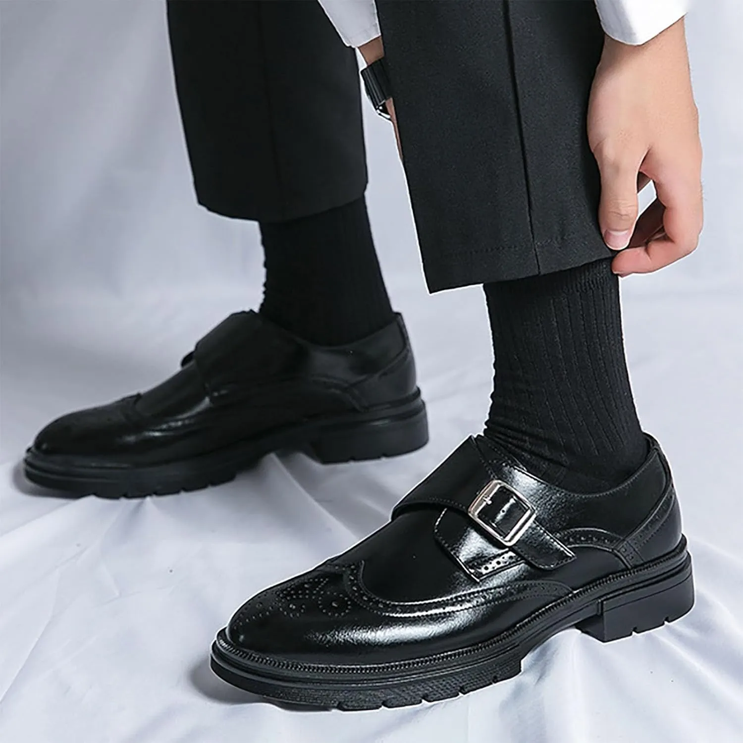 Men's Leather Business Thick Soled Casual Shoes, Height Increasing Wear-Resistant Fashionable Casual Leather Business Fashion DressWalking Shoes