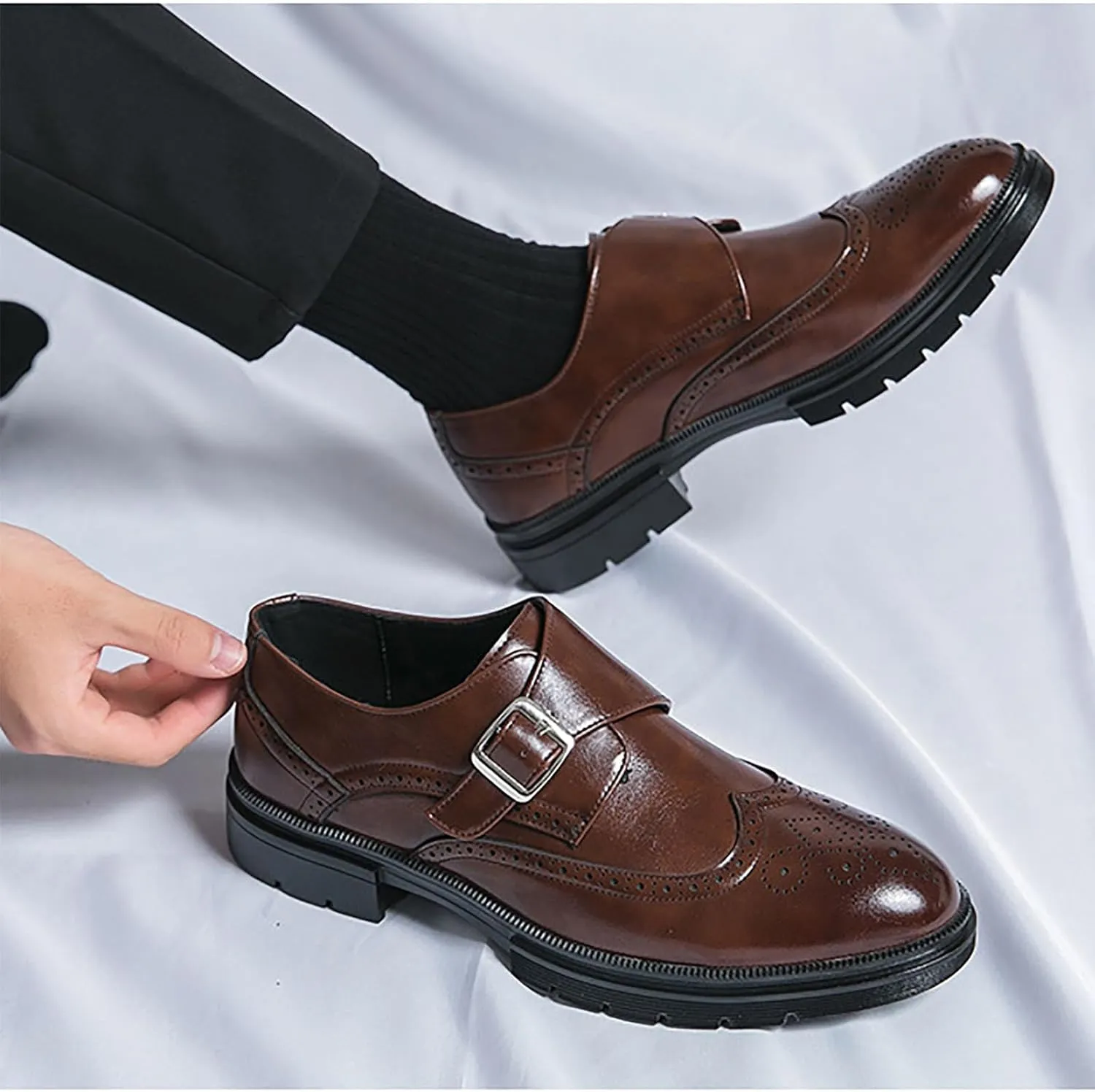 Men's Leather Business Thick Soled Casual Shoes, Height Increasing Wear-Resistant Fashionable Casual Leather Business Fashion DressWalking Shoes