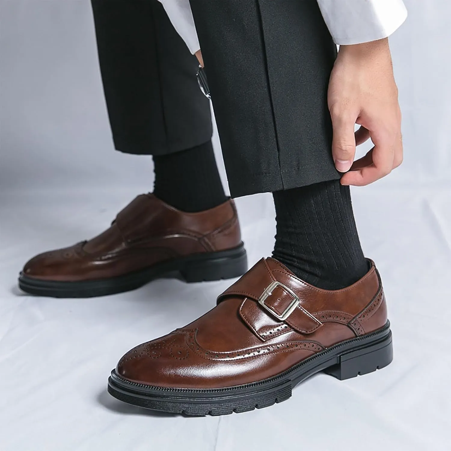 Men's Leather Business Thick Soled Casual Shoes, Height Increasing Wear-Resistant Fashionable Casual Leather Business Fashion DressWalking Shoes