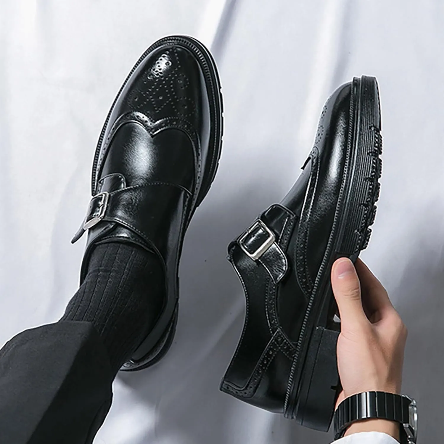 Men's Leather Business Thick Soled Casual Shoes, Height Increasing Wear-Resistant Fashionable Casual Leather Business Fashion DressWalking Shoes