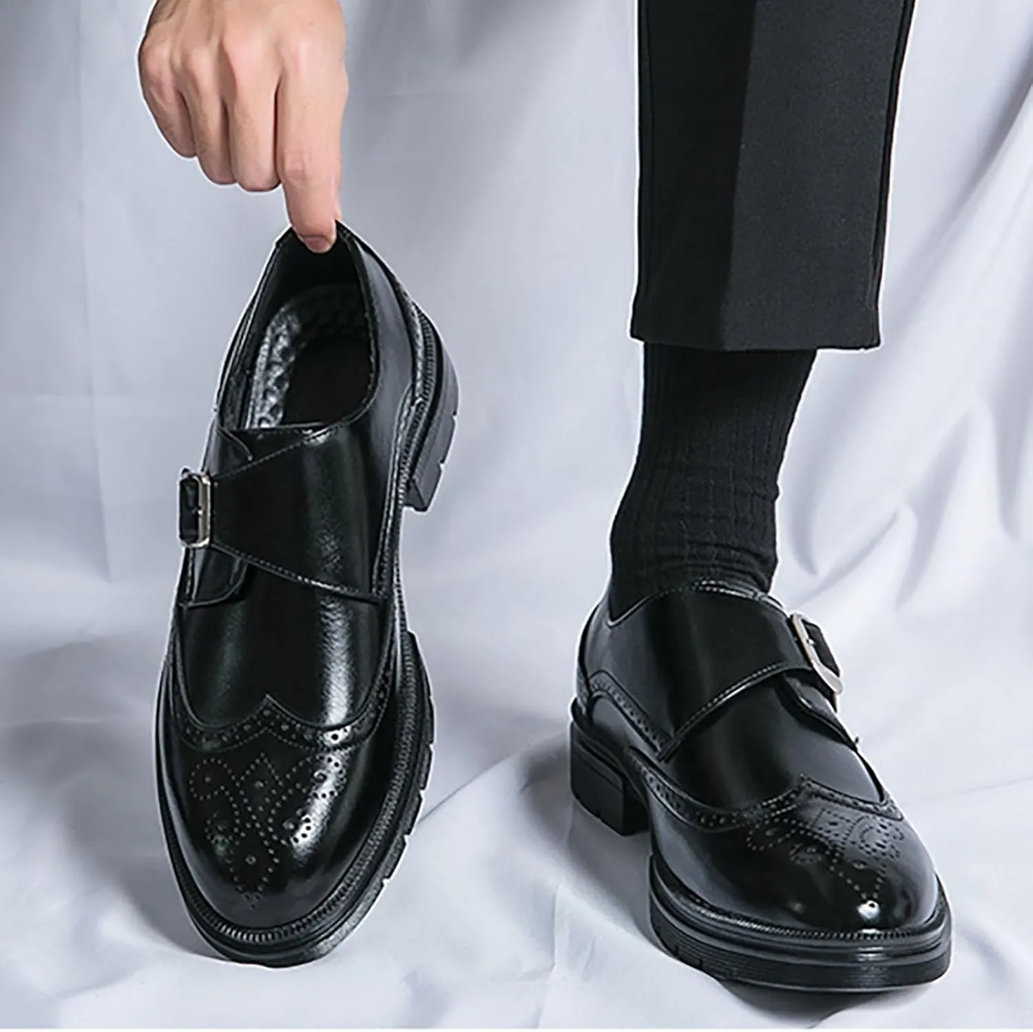 Men's Leather Business Thick Soled Casual Shoes, Height Increasing Wear-Resistant Fashionable Casual Leather Business Fashion DressWalking Shoes