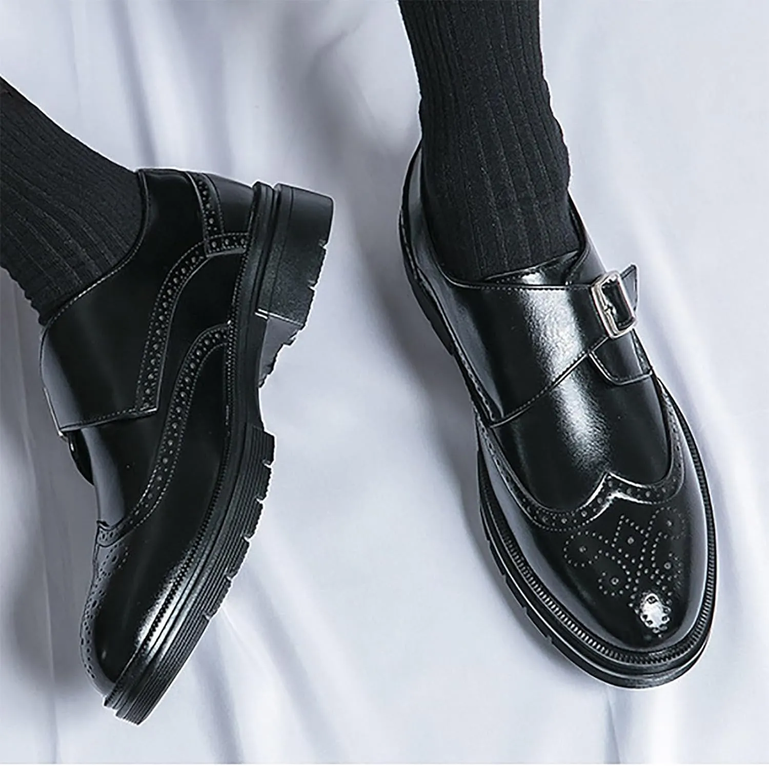 Men's Leather Business Thick Soled Casual Shoes, Height Increasing Wear-Resistant Fashionable Casual Leather Business Fashion DressWalking Shoes