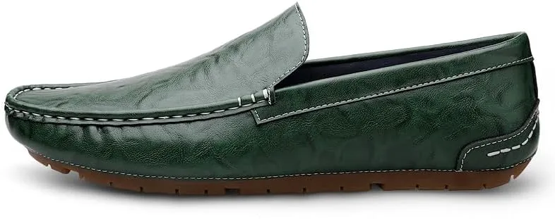 Men's Leather Casual Shoes,Driving Moccasins,Slip-On Loafers, Gray,Green,Black