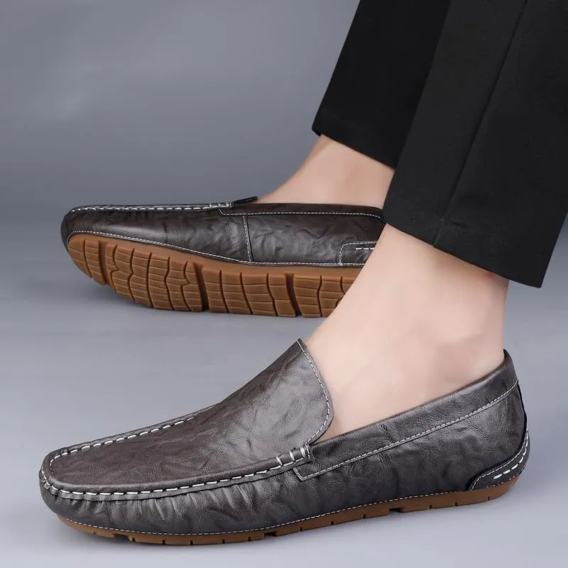 Men's Leather Casual Shoes,Driving Moccasins,Slip-On Loafers, Gray,Green,Black