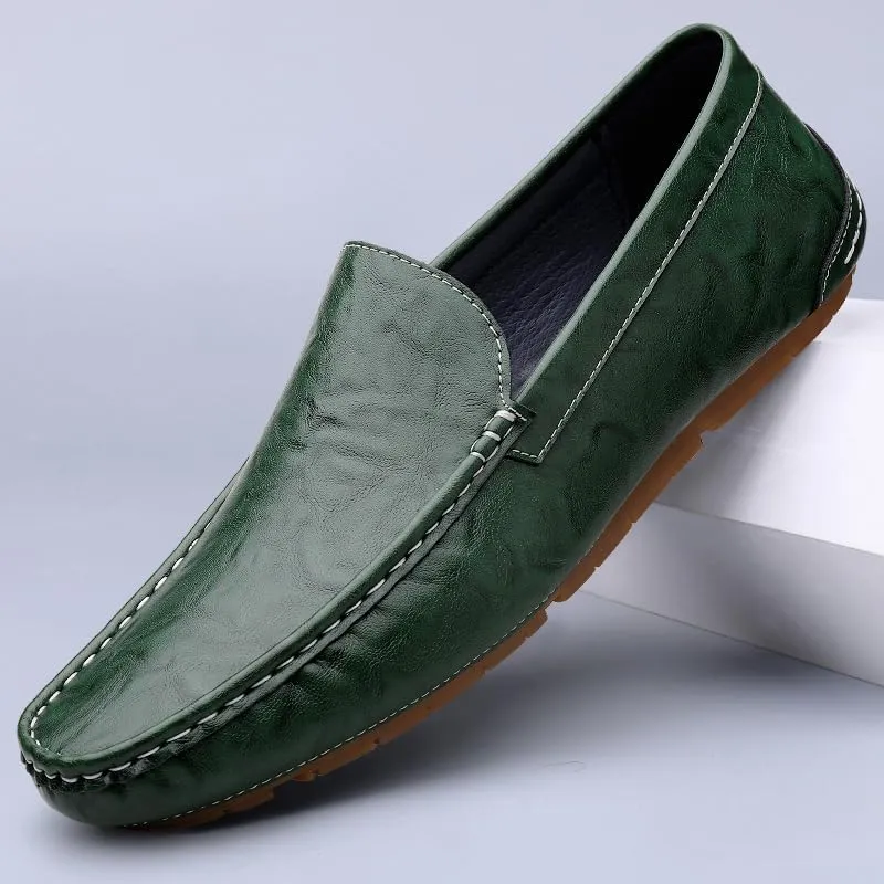 Men's Leather Casual Shoes,Driving Moccasins,Slip-On Loafers, Gray,Green,Black
