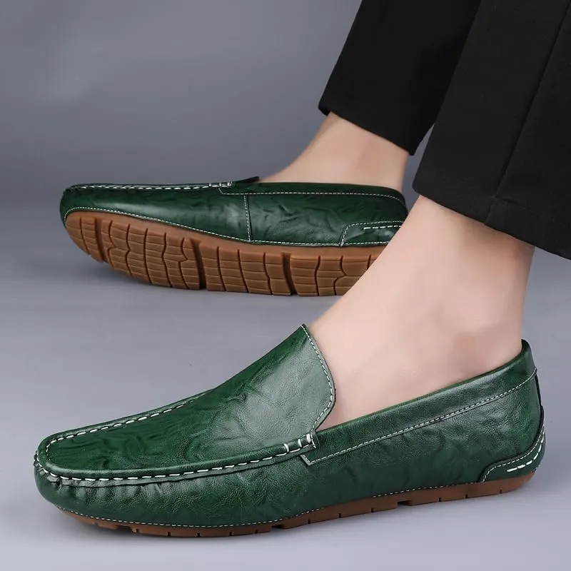 Men's Leather Casual Shoes,Driving Moccasins,Slip-On Loafers, Gray,Green,Black
