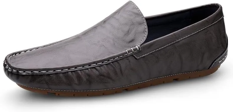 Men's Leather Casual Shoes,Driving Moccasins,Slip-On Loafers, Gray,Green,Black