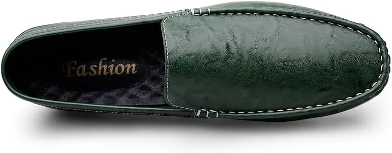 Men's Leather Casual Shoes,Driving Moccasins,Slip-On Loafers, Gray,Green,Black