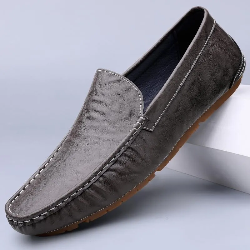 Men's Leather Casual Shoes,Driving Moccasins,Slip-On Loafers, Gray,Green,Black