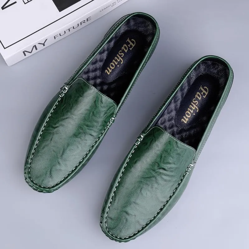 Men's Leather Casual Shoes,Driving Moccasins,Slip-On Loafers, Gray,Green,Black