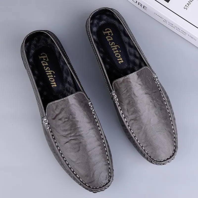 Men's Leather Casual Shoes,Driving Moccasins,Slip-On Loafers, Gray,Green,Black