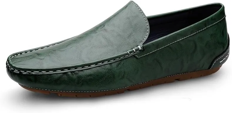 Men's Leather Casual Shoes,Driving Moccasins,Slip-On Loafers, Gray,Green,Black