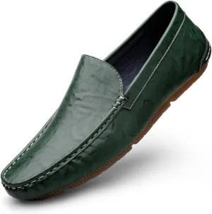 Men's Leather Casual Shoes,Driving Moccasins,Slip-On Loafers, Gray,Green,Black