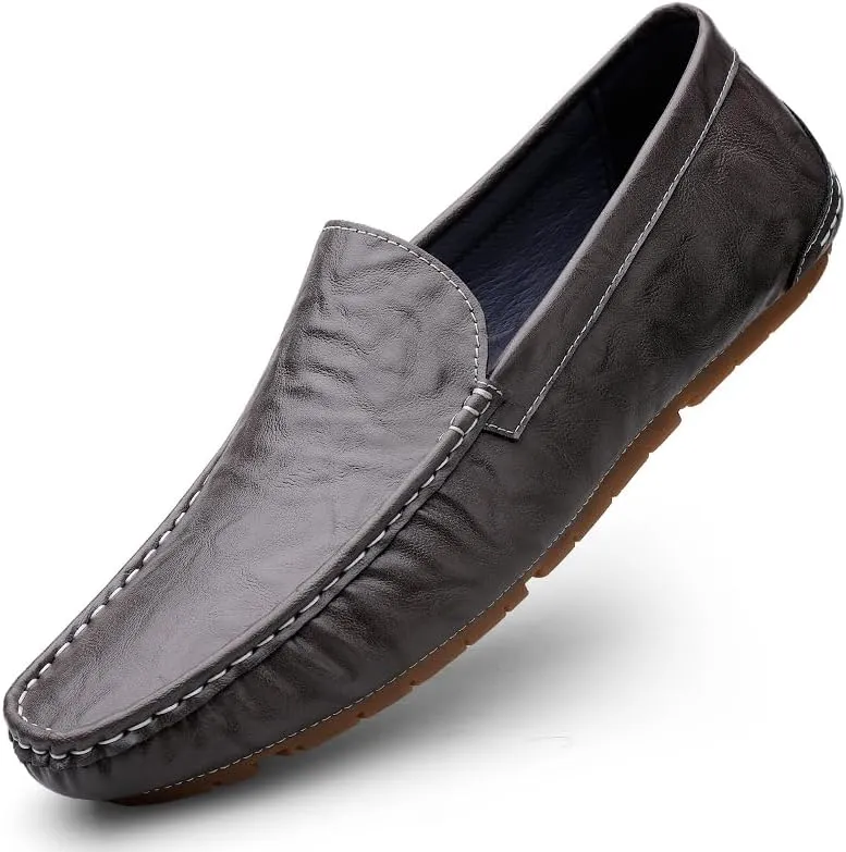 Men's Leather Casual Shoes,Driving Moccasins,Slip-On Loafers, Gray,Green,Black