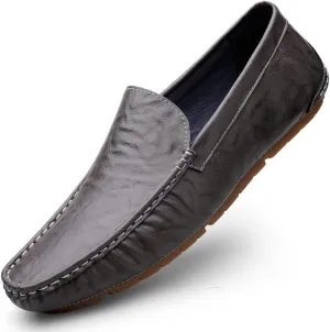 Men's Leather Casual Shoes,Driving Moccasins,Slip-On Loafers, Gray,Green,Black