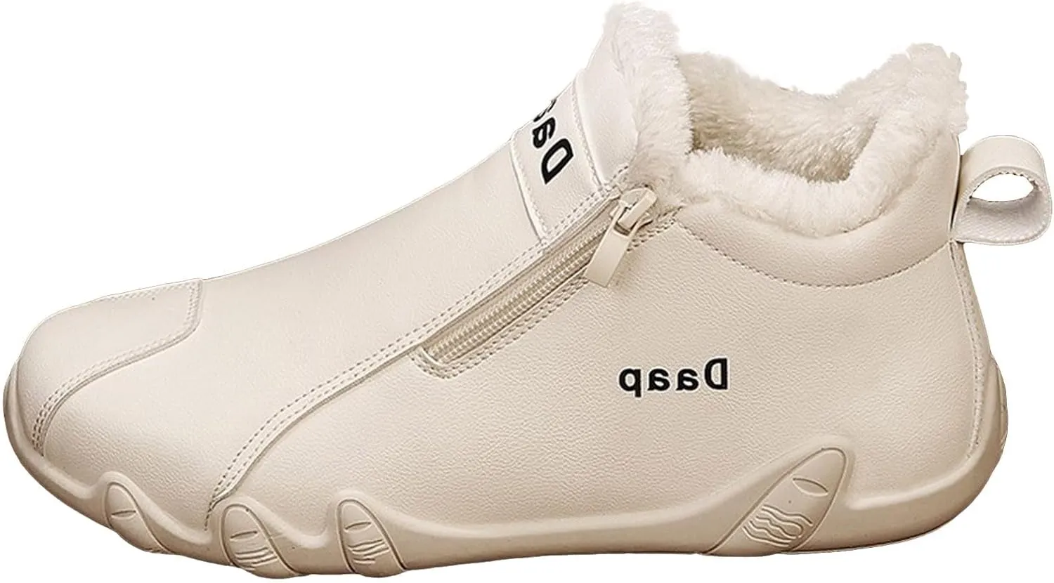 Men's Leather Furry Boots Fleece Lined Warm Winter Boots Water Proof Insulated Soft Flat Soled Mid Work Men