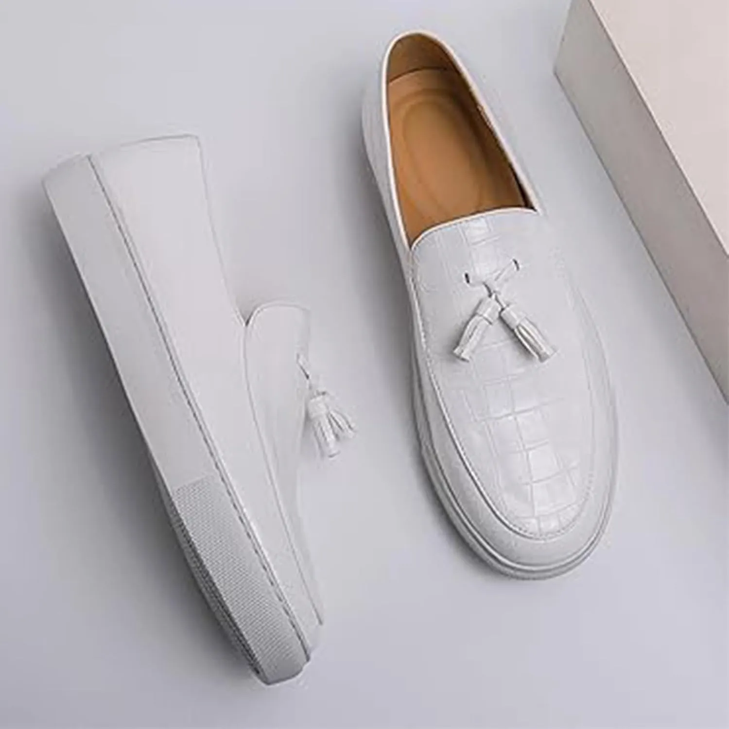 Men's Leather Slip-On Loafers Comfort Round Toe Anti-Slip Casual Shoes