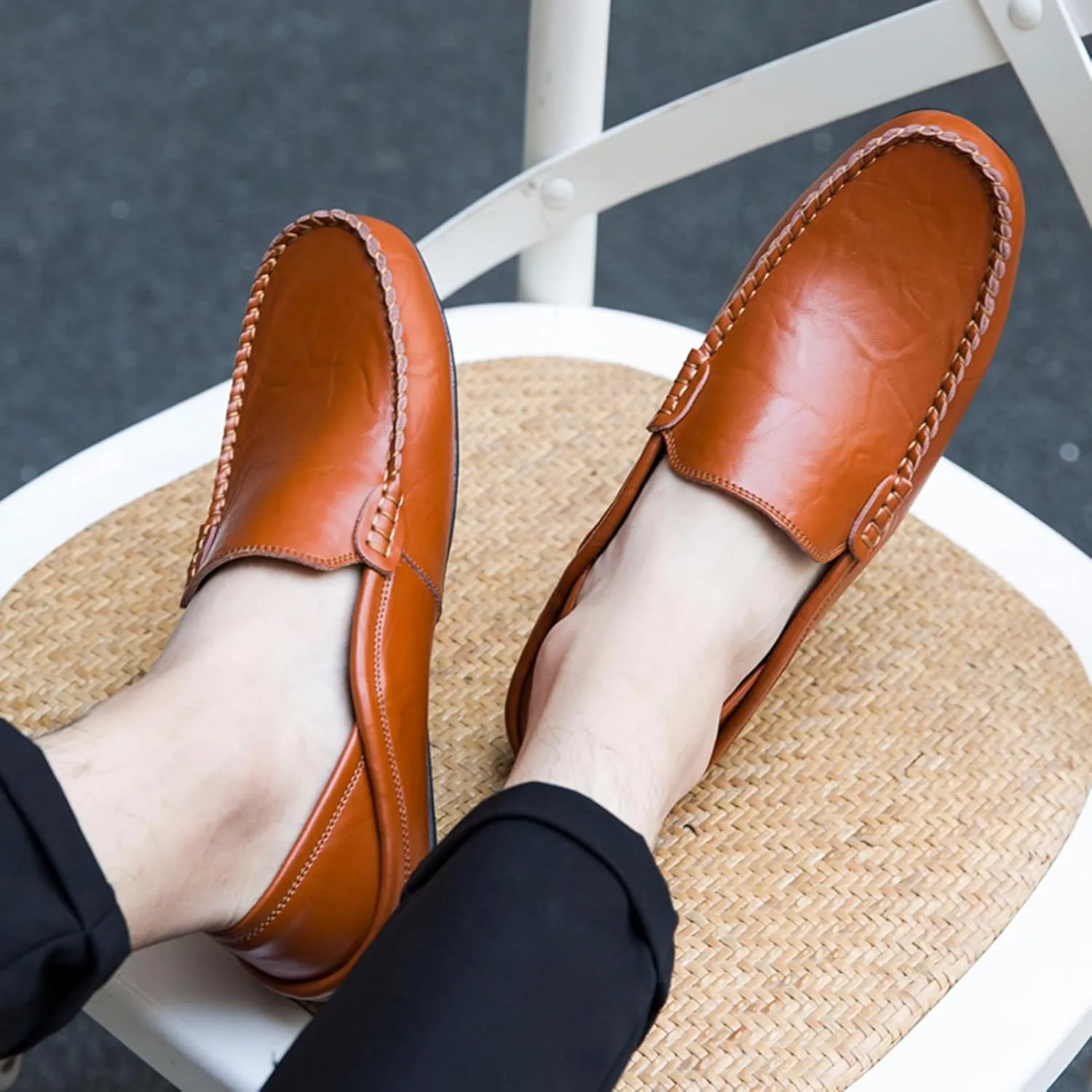 Mens Loafer Casual Shoes Slip On Driving Loafer Shoes Fashionable Leather Lightweight Casual Shoes