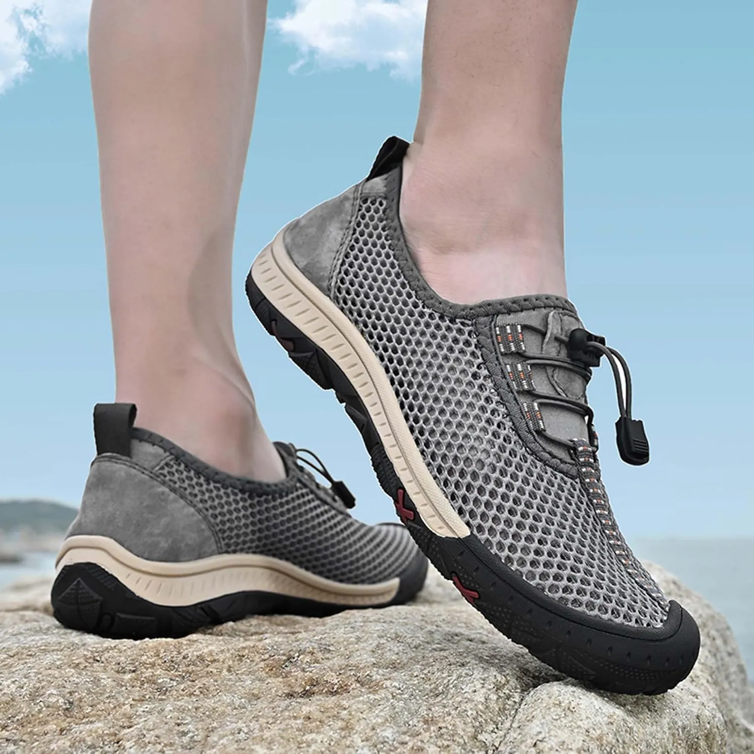 Men's Mesh Breathable Casual Sandals Comfortable Casual Walking Shoes Hollow Out Breathable Mesh Casual Shoes