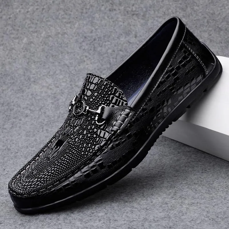 Men's Orthopedic Hands-Free Slip On Casual Shoes Classic Crocodile Printed Slip-on Penny Loafers Business Premium Shoes for Men