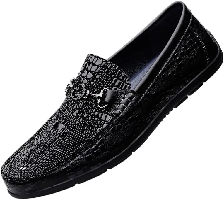 Men's Orthopedic Hands-Free Slip On Casual Shoes Classic Crocodile Printed Slip-on Penny Loafers Business Premium Shoes for Men